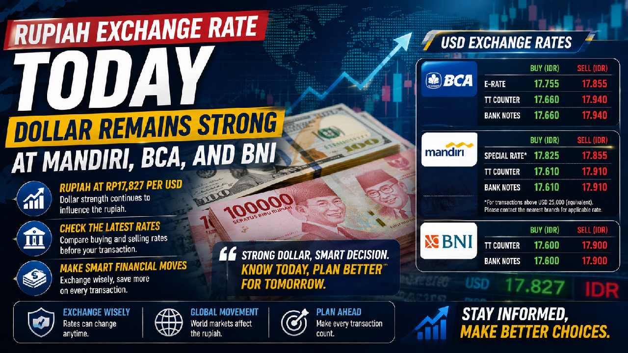 Rupiah Exchange Rate Today: Dollar Remains Strong at Mandiri, BCA, and BNI