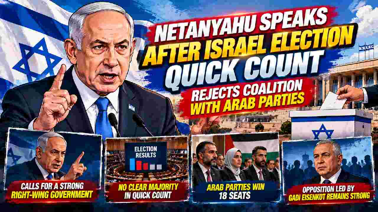 Netanyahu Calls for Strong Right-Wing Government After Israel Election Quick Count