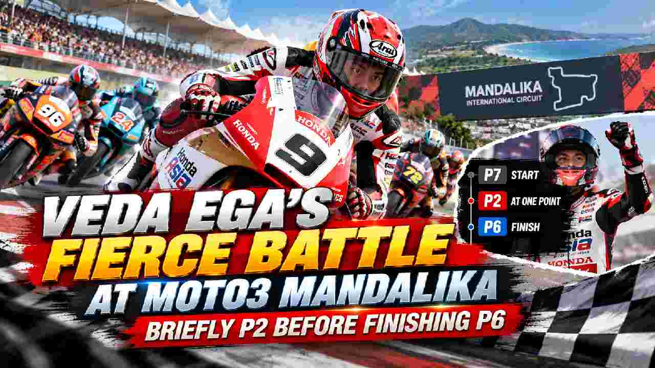 Veda Ega Battles at the Front Before Finishing Sixth in Moto3 Mandalika